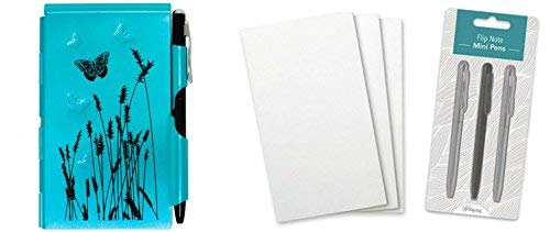 Wellspring Flip Note Notepad Set: Blue Butterfly Flip Note, 3 Flip Note Refill Pads and a 3 Mini Pen Refill