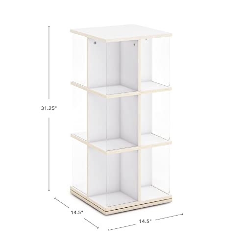 Guidecraft EdQ Rotating Bookshelf for Kids - White: 360 Spinning Plywood Book Organizer with Acrylic Windows: Montessori Bookshelf for Kids Classroom | Playroom Storage and Bookcase for Classroom