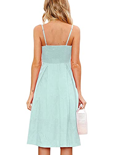 Image of FANCYINN Womens Tie Front Button Down A-Line Dresses Summer Spaghetti Strap Midi Dress Floral Prints