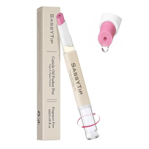 SASSYTIP Cuticle Oil Pusher Pen 2-in-1 Clean & Moisturize | Removes Dead Skin & Dirt from Nail Edges | Nourishing Jojoba & Almond Oils | At-Home or On-the-Go Manicure for Women & Men (Fragrance Free)