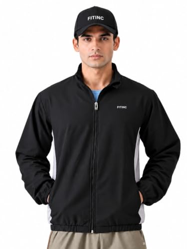 Image of FITINC Men's Sports Jacket | Regular Fit | Full Zip | Zipper Pockets | Jacket for Gym, Running, Cycling & Travel