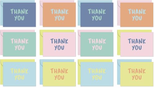 Image of S&O Thank You Cards with Envelopes - Blank Decor sheets for Handwritten Messages -Greeting Notes and Covers Set of 24 - Assorted Thank You Cards with Stylish Color Envelopes to Mix & Match (Pack of 2)