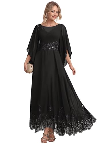 Lace Appliques Mother of The Bride Dress for Women Chiffon 3/4 Sleeve A Line Formal Evening Gown
