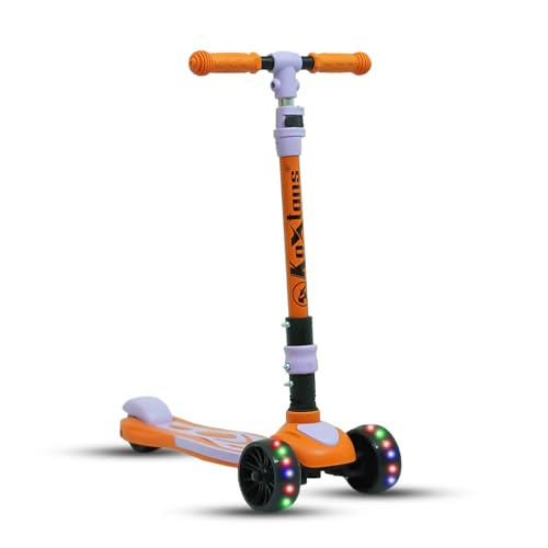 Koxtons Scooter for Kids 6-12 with LED Wheels - Adjustable Height, Foldable Skate Scooter, No Assembly Required - Safe & Durable, Ideal for Boys & Girls, Up to 60kg | AzureOrange