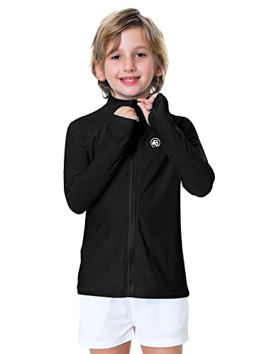 Image of AOBUTE Unisex Kids Zipper Rash Guard Boys UPF 50+ UV Protection Sun Shirt with Thumb Hole 3-12 Years