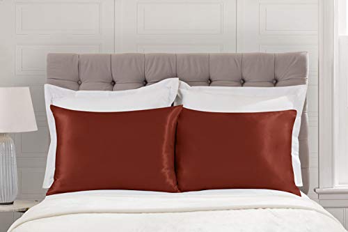 ShopBedding Satin Pillowcase with Zipper, for Hair and Skin Care, Feels Soft and Cool Like a Silk Pillowcase, Satin Pillow Cases 2 Pack, Slik Pillow Cover, Rust - King Size, Set of 2 - Blissford - Thumbnail 3