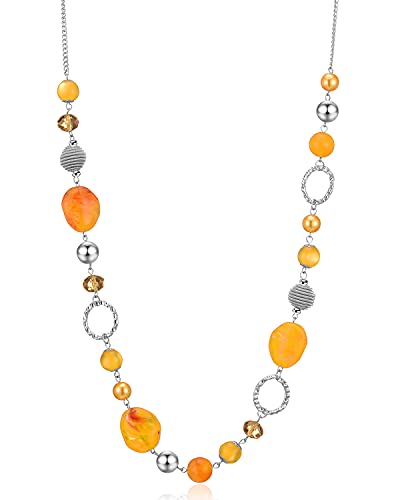 FULU AUTUMN Collier de Perles Long en Argent - Collier Boheme avec des Cristaux et des Perles en...