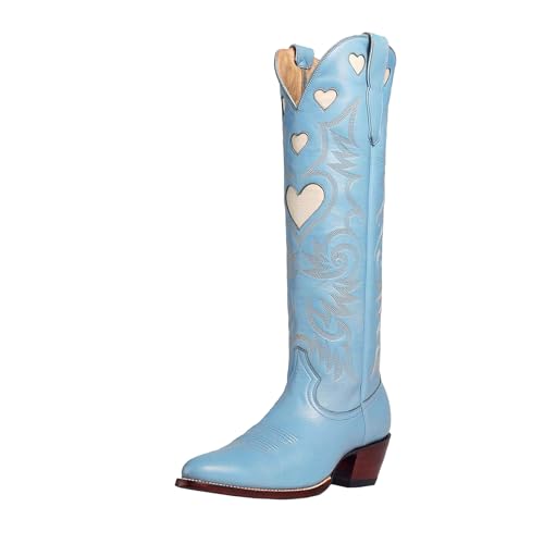 Women's Cowboy Boots Wide Calf Knee High Cowboy Boots Western Embroidered Stars Almond Toe Chunky Heel Wedding Boots