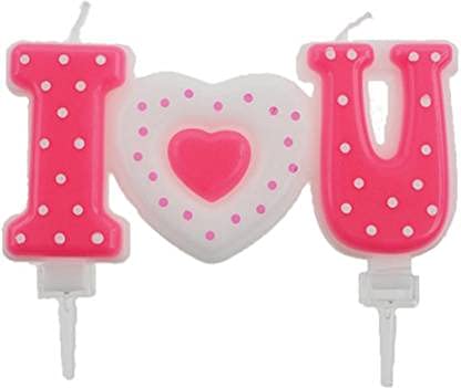 Jindal Party Products Red Color White Dotted I Love You Cake Topper Candle