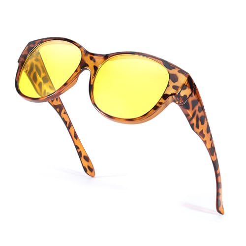 VIEWBETTER® Fit Over Night Vision Driving Glasses for Women Yellow Lens Night Time Glasses Anti Glare Polarized NV5779