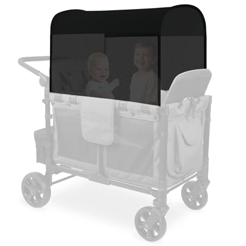 SINOLUXE Stretchy Panoramic Canopy Compatible with Wonderfold Stroller Wagons W4 All Models with Two Mesh Windows UPF50+ Sun Protection (Black)