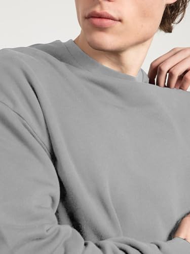 Image of Veirdo Cotton Poly Fleece Oversized Fit Full Sleeves Ribbed Solid Crew Neck Sweatshirt for Men