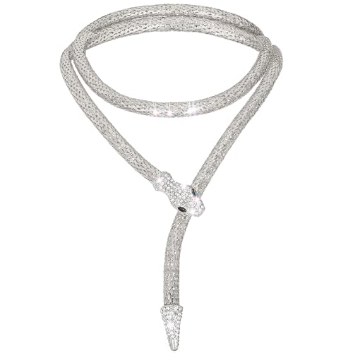 Navoky Metal Snake Necklace Rhinestone Snake Choker Crystal Collar Adjustable Jewelry for Women