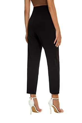 Women's Casual High Waisted Ankle Cropped Pants Elastic Waistband Slant Pockets with Metal Buttons4