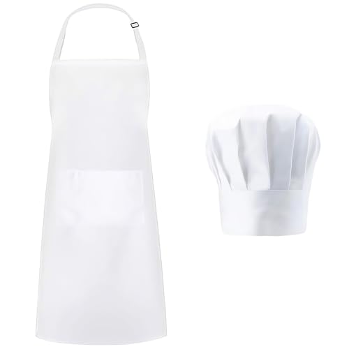 LifgWas Tablier de cuisine blanc avec toque de chef respirante, imperméable et oléophobe,...