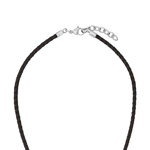 s.Oliver Kette mit Kreuzanhänger für Jungen, Anhänger: Holz/Edelstahl, Kette: Echtes Leder, Silber/Braun