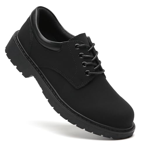 Image of Black Women's Oxford Shoes, Non Slip Work Office Dressy Brogue Shoes | Classic Smooth Leather Lace Up Oxford Brogues, Lightweight Comfort Platform Uniform Shoes for Business School Daily Wear