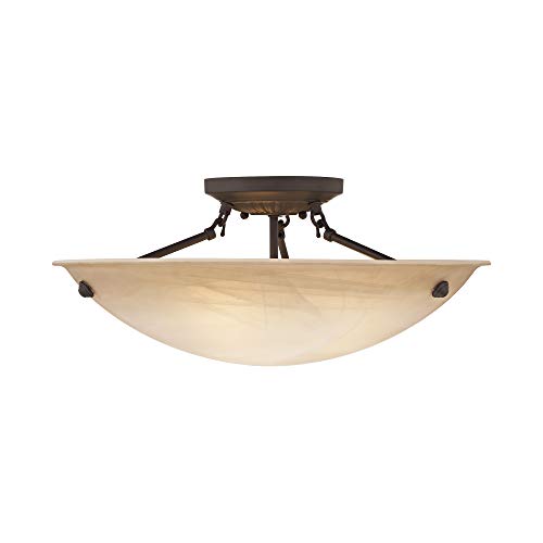 Livex Lighting 5626-07 Home Basics 3 Light Bronze Semi Flush Mount with Honey Alabaster Glass