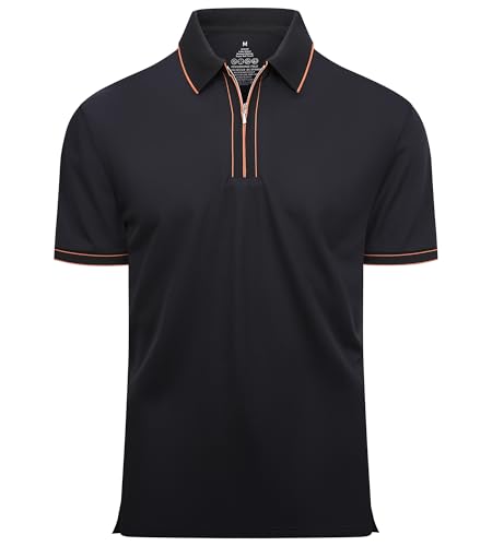 Alex Vando Mens Zipper Golf Shirt Moisture Wicking Zip Up Solid Fashion Polo Shirts