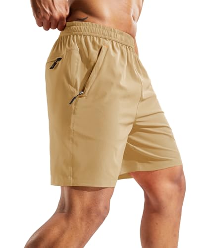 Image of MIER Men's Quick Dry Running Shorts with Zipper Pocket Elastic Waist Athletic Workout Exercise Shorts
