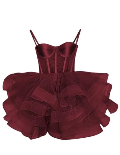 Glitter Tulle Corset Homecoming Dresses for Teens Short Spaghetti Straps Sweetheart Tiered Prom Dress Cocktail Gown