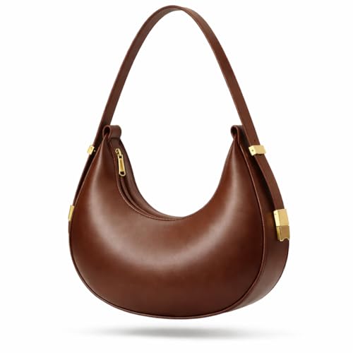 Bolsa Feminina Meia Lua Preta Couro Sintético Leve Clássica Versátil Alça Ajustável Zíper (Marrom)
