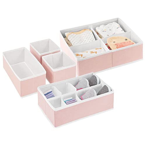 Image of mDesign Soft Fabric Dresser Drawer/Closet Divided Storage Organizer Bins for Nursery - Holds Blankets, Bibs, Socks, Lotion, Clothes, Shoes, Toys, Jane Collection - Set of 5 - Pink/White