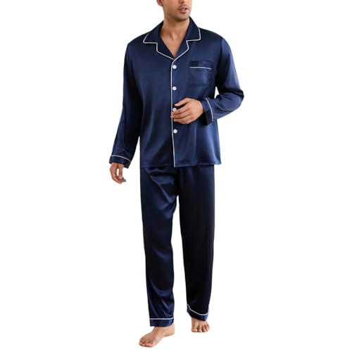 Silk Pajamas for Men Long Sleeve Mens Pajamas Set Button-down Satin Pajama Sets Classic Loungewear Men Pajama Set Pjs Sets