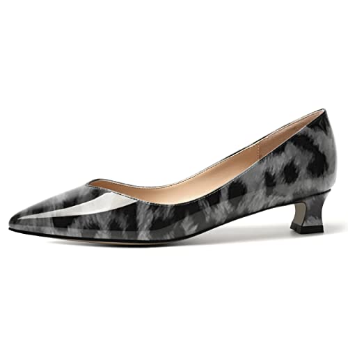 SHOWFOREST Women's Slip On Solid Patent Wedding Pointed Toe Dress Kitten Low Heel Pumps Shoes 1.5 Inch2