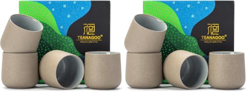 Image of TEANAGOO Japanese Tea Cups Set of 4pcs, 6.9oz /205ml Elegant Ceramic Matcha Cups with Flat Base, Darker Grey Handleless Coffee Mugs, Microwave & Dishwasher Safe, Beautiful Gift Box (Pack of 2)