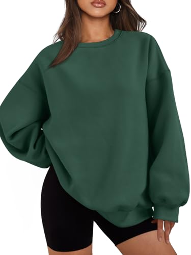 EFAN Womens Sweatshirts Hoodies Oversized Sweaters Crewneck Fleece Casual Tops Basic Comfy Fall Fashion Clothes 2026 Plus Size Maternity Workout Lounge Wear Winter Outfits DarkGreen M