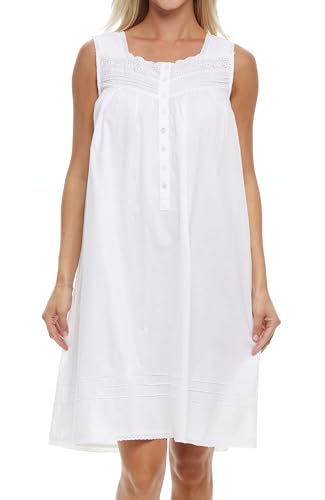 Alexander Del Rossa 100% Cotton Nightgowns for Women, Sleeveless Nightgowns for Women Soft Cotton