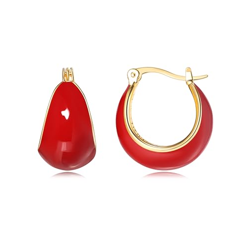 Simple Enamel 18K Gold Hoop Dangle Earrings for Women
