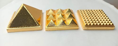 Hijet Metal Brass Golden Plated Pyramid Vastu Yantra Set of 3 Home Decor for Pooja, Antique Items God Prayer
