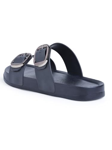 Image of Creattoes Women & Girls Comfort Slide Sandals | Triple Buckle Slip-On Flats | Soft Cushioned Anti-Skid Sole for Casual Wear | CR82