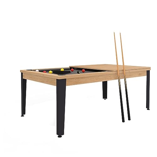 Billard Anglais 7ft UK Convertible en Table Easy 210 • Livré dans Votre pièce • Prêt à Monter avec kit Accessoires (Industriel chêne, Tissu...