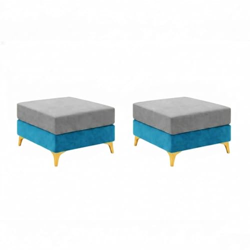 Image of Strike Dual Tone Plush 5 Seater L Shape Sofa Set with 2 Movable Ottomans | Flexible Layout | Silken Velvet Suede|Golden Metal Legs| for Living Room & Office Spaces (Aqua Blue & Dark Grey)