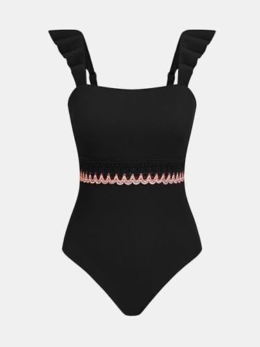 CUPSHE Women's One Piece Swimsuit Square Neck Ruffled Bathing Suit Stitching Cutout Adjustable Straps Self Tie Textured4