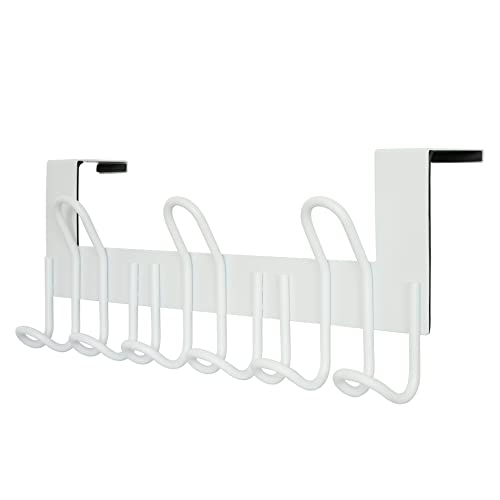 SKOLOO Perchero Puerta, Colgador Puerta en Acero Inoxidable con 9 Ganchos, Ganchos de Perchero para Dormitorio Baño Pasillo y Cocina (Blanco, Puerta Espesor Menos de 4.5 cm)