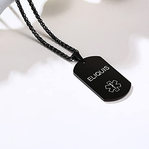 Men's Stainless Steel Medical Alert ELIQUIS Dog Tag Pendant Necklace Black