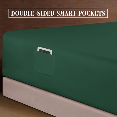 Elegant Comfort Luxurious 1500 Premium Hotel Quality Microfiber 4-Piece Sheet Set, 18-24 Inches Deep - Extra Deep Pocket Sheets - Ultra Soft 4PC Deep Pocket Sheets, Queen, Hunter Green