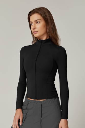 QINSEN Women's Full Zip Athletic Jacket Long Sleeve Double Lined Cropped Active Yoga Tops3