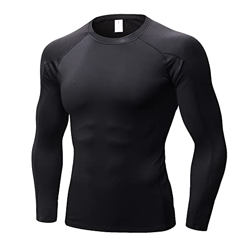 Eargfm Men's Athletic Long Sleeve Workout Running Compression Shirt Training Base Layer Tops Active Sports T-Shirt, Black #TOP13