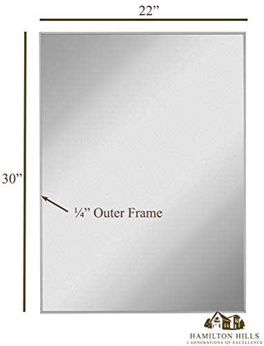 Hamilton Hills 22X30 Inch Metal Framed Brushed Silver Rectangular Mirror | Simple Edge Bathroom Mirrors For Wall | Decorative Entryway Squared Corners Mirror | Hangs Horizontally And Vertically #TOP1