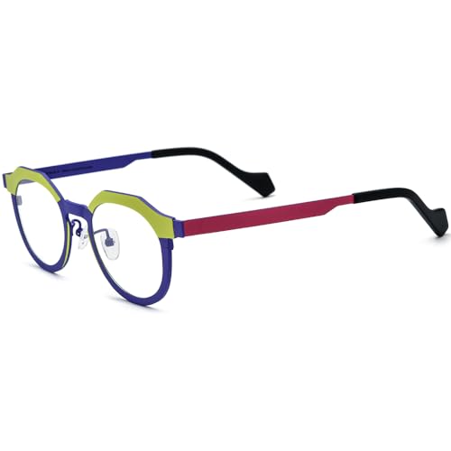 Image of FONEX Colorful Pure Titanium Glasses Frame Women Retro Round Eyeglasses