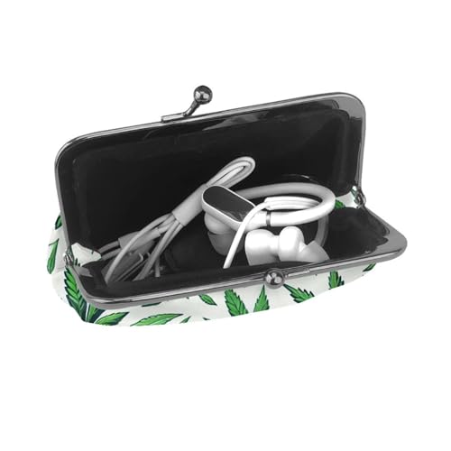 Pu Leather Buckle Coin Purse Cannabis-Green-Leaves Girls Kiss-Lock Change Purse Wallets4