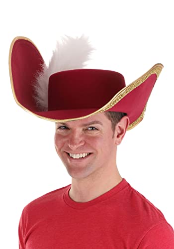 Adult Captain Hook Pirate Costume Hat - Disney Accessory Hat & Feather Metallic Gold Trim - Officially Licensed Standard