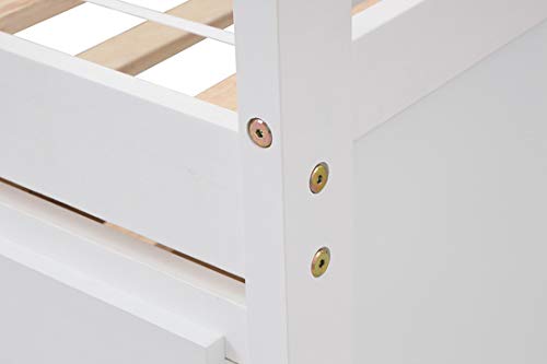 Twin Bed with Trundle and 3 Storage Drawers, Captain Bed Frame with Headboard and Footboard, Wood Daybed Bed with Pull Out Bed for Kids Teens and Adults, Wood Slat Support No Box Spring Needed, White
