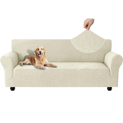 Ystyle Housse Canapé 4 Places, Housse De Canapé Extensible avec Accoudoirs, Couverture Canape Universelle, Protege Canape Chien Chat, Protection Canapé Antidérapante Résistant, Beige