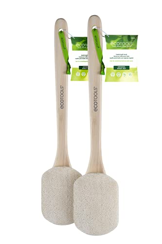 EcoTools Loofah Bath Brush with Bamboo Handle, Body Scrubber Sponge, Brown, Large, 2 Count